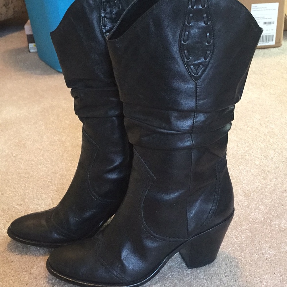 BCBG Black Leather Boot-Size 7.5